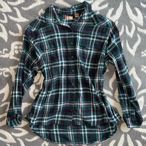 Women’s North Crest Green Plaid Button Down Flannel Shirt Size 1X XL